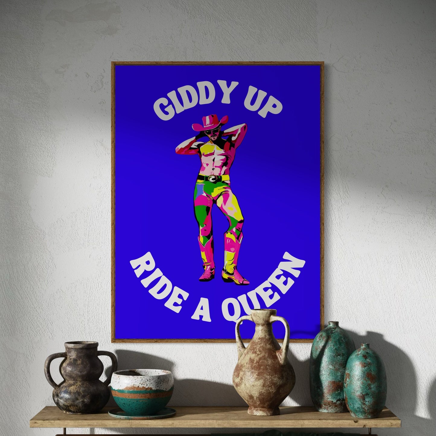 Giddy Up, Ride a Queen LGBTQ Cowboy Art Print | Bold Pride Poster | Colourful Queer Art | Unframed Premium Matte Paper Wall Decor