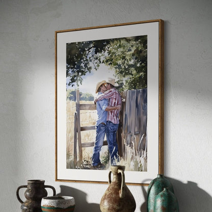 Afternoon Embrace: Cowboy kisses in the Heartland | LGBTQ Art Print | Premium 200gsm Unframed Print | Queer Cowboy Love | LGBTQ Home Decor