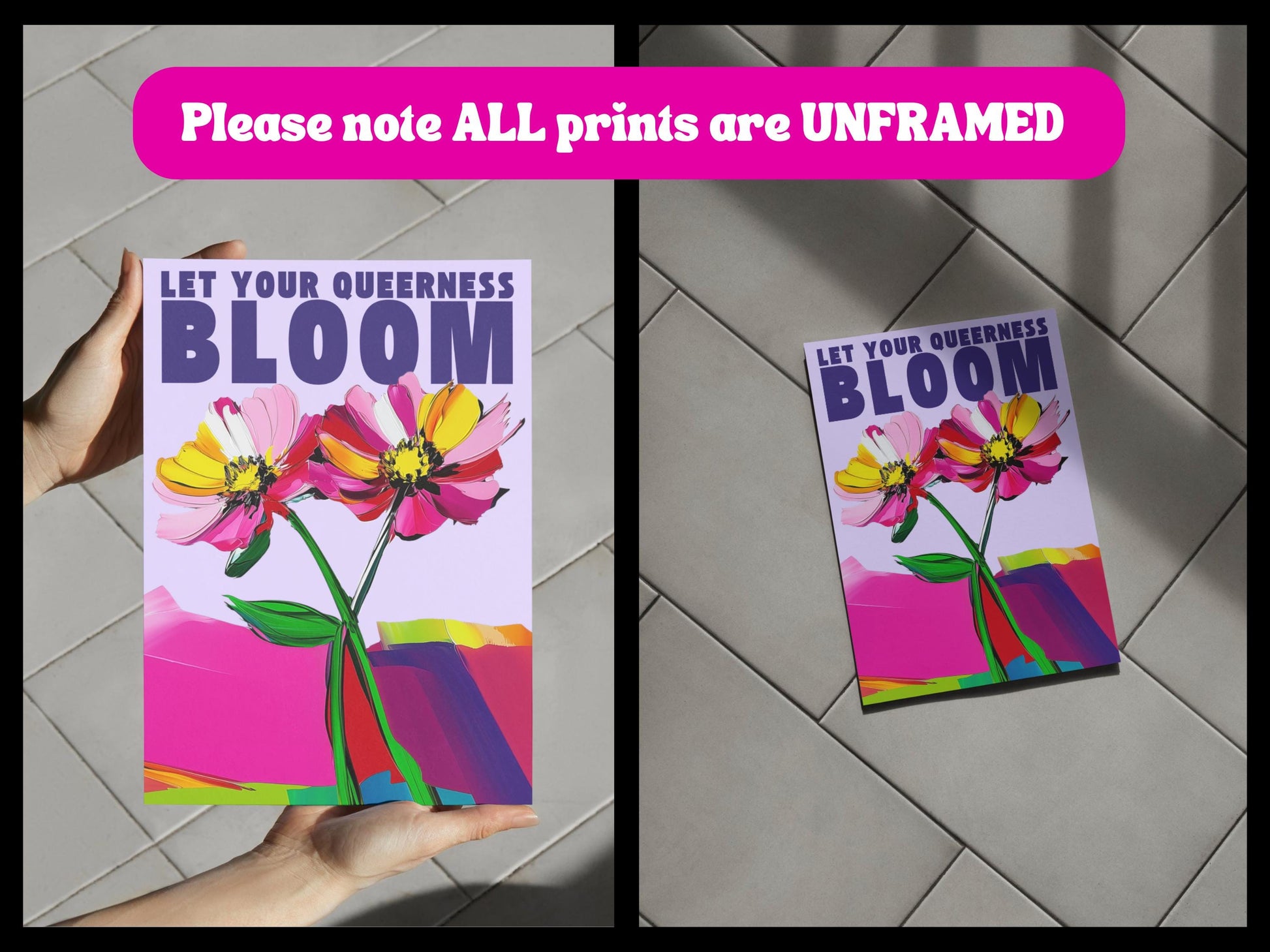 Let Your Queerness Bloom – LGBTQ+ Flower Art Print, Bold Queer Pride Wall Decor, Premium 200gsm Matte Print, Unframed