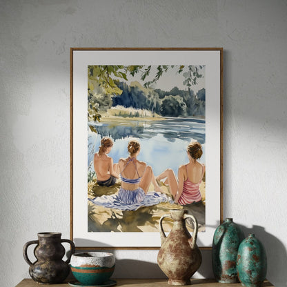 Sapphic Serenity by the Water - Queer Feminine Art Print | LGBTQ Pride Wall Art | Premium 200gsm Matte Paper, Unframed