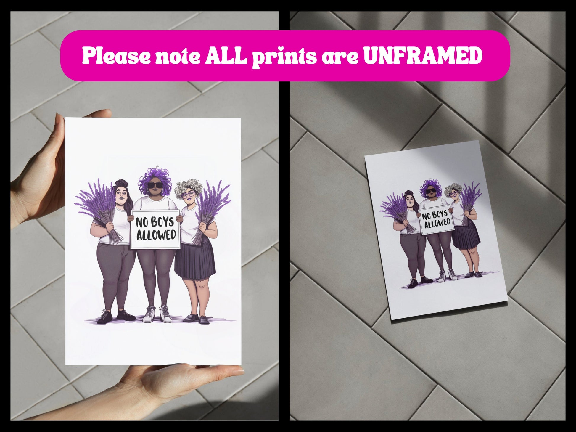 Lavender Menace Art Print - Feminist & Queer Pride Wall Art | No Boys Allowed | Premium 200gsm Matte Paper, Unframed LGBTQ+ Art