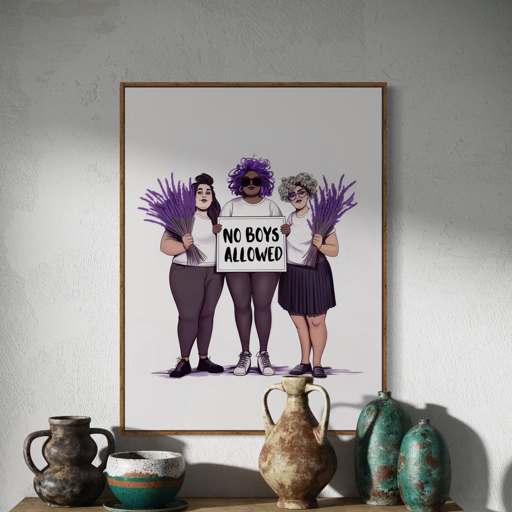 Lavender Menace Art Print - Feminist & Queer Pride Wall Art | No Boys Allowed | Premium 200gsm Matte Paper, Unframed LGBTQ+ Art