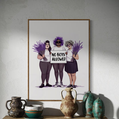 Lavender Menace Art Print - Feminist & Queer Pride Wall Art | No Boys Allowed | Premium 200gsm Matte Paper, Unframed LGBTQ+ Art