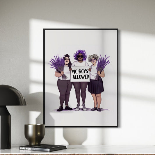 Lavender Menace Art Print - Feminist & Queer Pride Wall Art | No Boys Allowed | Premium 200gsm Matte Paper, Unframed LGBTQ+ Art