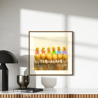 Adorable Pride Parade Ducklings Art Print | LGBTQ+ Wall Art | Cute Rainbow Ducklings with Bows | Unframed Print on Premium Matte Paper
