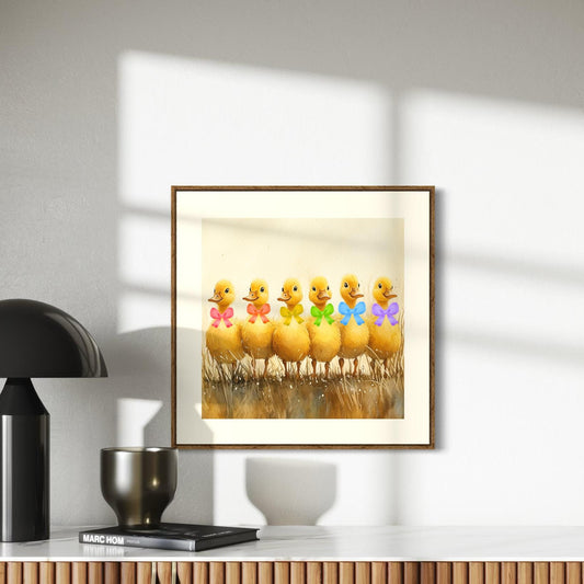 Adorable Pride Parade Ducklings Art Print | LGBTQ+ Wall Art | Cute Rainbow Ducklings with Bows | Unframed Print on Premium Matte Paper