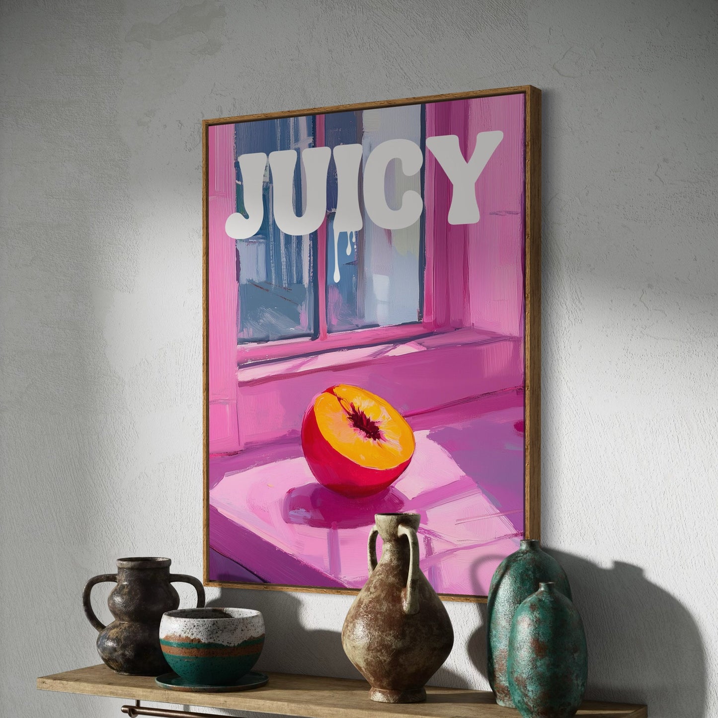 Juicy Delight - Playful Peach-Themed Art Print, Bold and Vibrant, Perfect for Adding a Fun Touch to Your Space - Unframed Premium Print