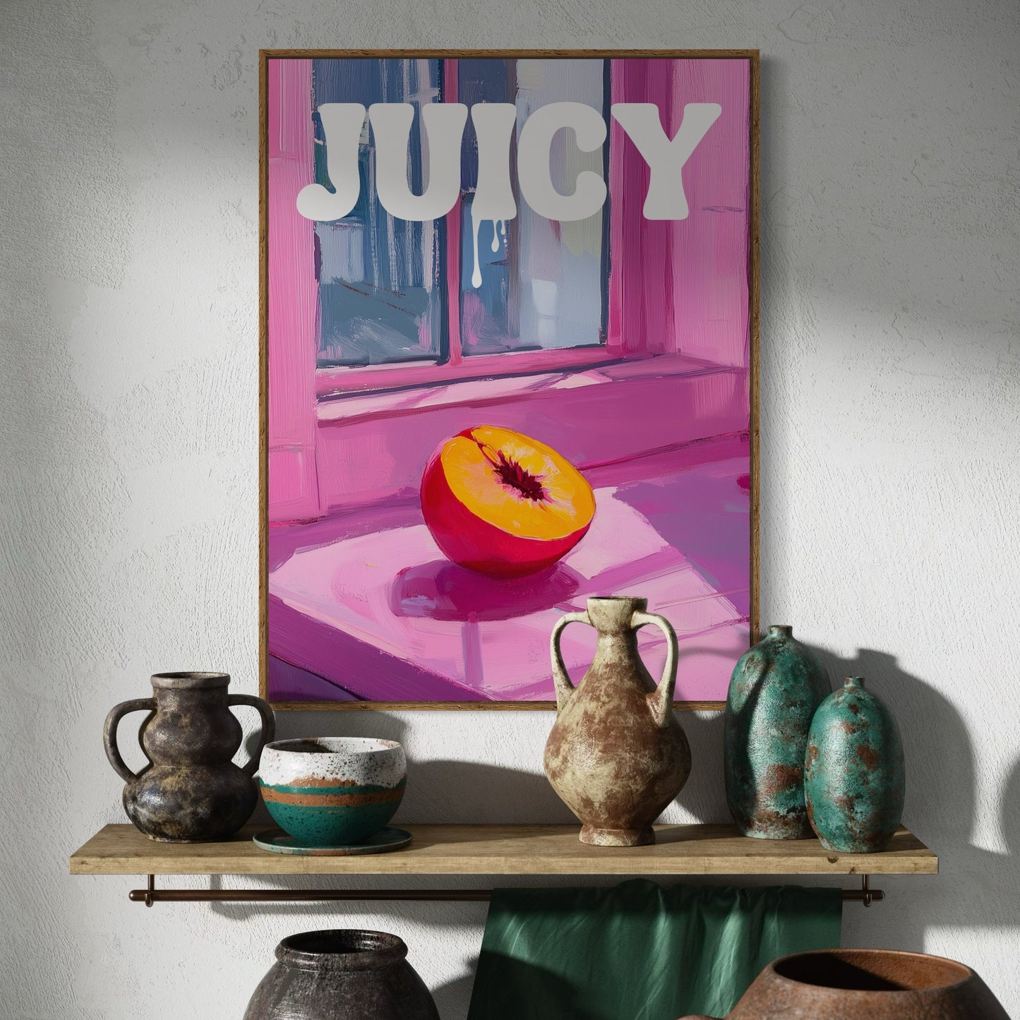 Juicy Delight - Playful Peach-Themed Art Print, Bold and Vibrant, Perfect for Adding a Fun Touch to Your Space - Unframed Premium Print