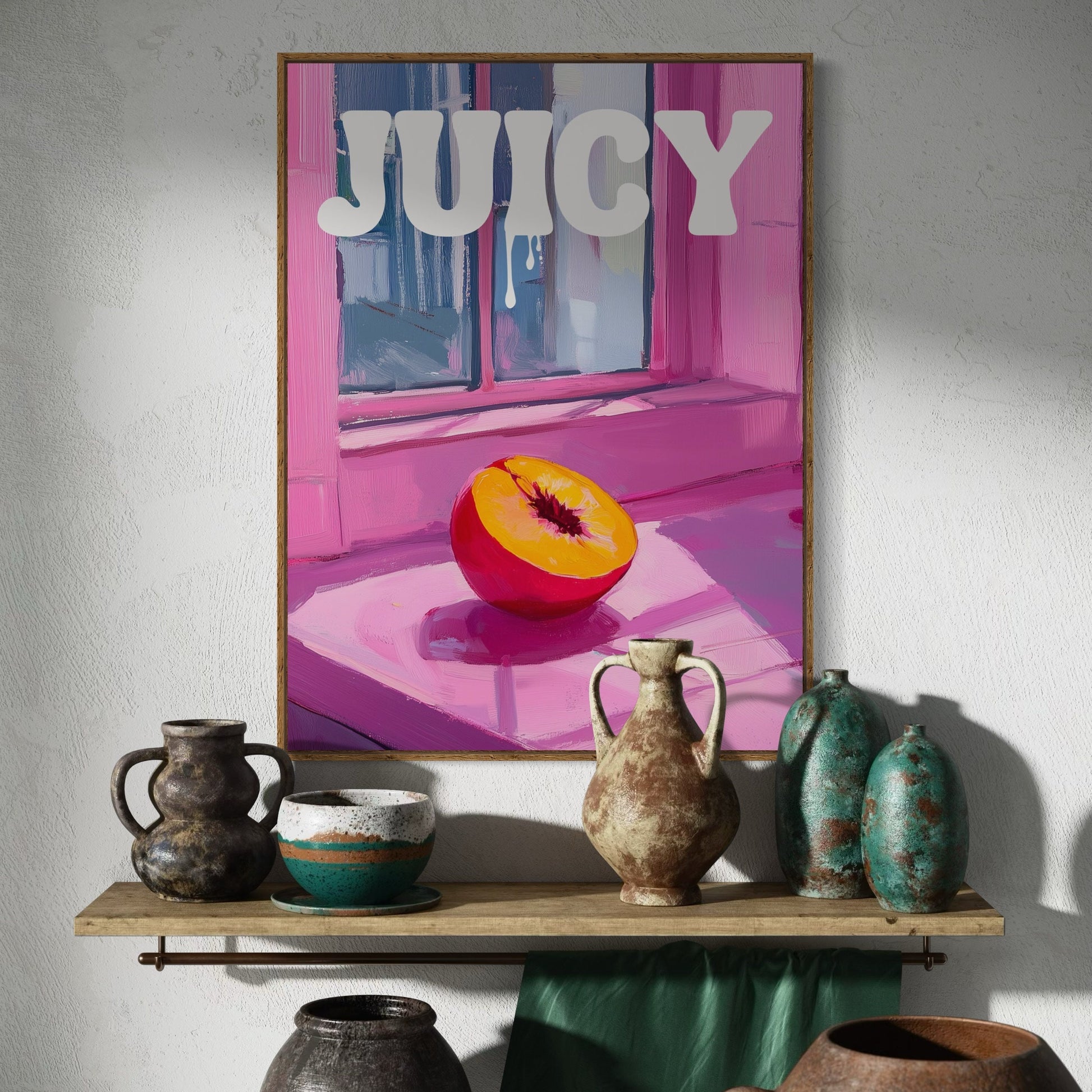 Juicy Delight - Playful Peach-Themed Art Print, Bold and Vibrant, Perfect for Adding a Fun Touch to Your Space - Unframed Premium Print