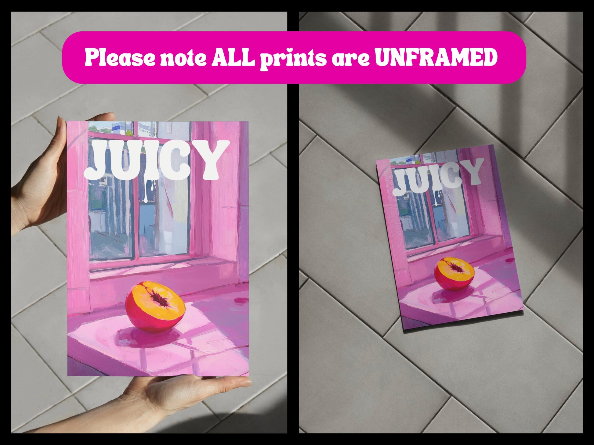 Juicy Delight - Playful Peach-Themed Art Print, Bold and Vibrant, Perfect for Adding a Fun Touch to Your Space - Unframed Premium Print