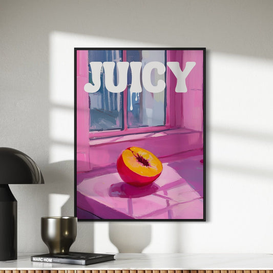 Juicy Delight - Playful Peach-Themed Art Print, Bold and Vibrant, Perfect for Adding a Fun Touch to Your Space - Unframed Premium Print