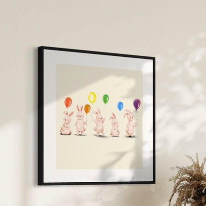 Rainbow Balloon Bunnies Print | Cute LGBTQ+ Art | Unframed Animal Art on Premium Matte Paper | Pride Celebration Decor for All Ages