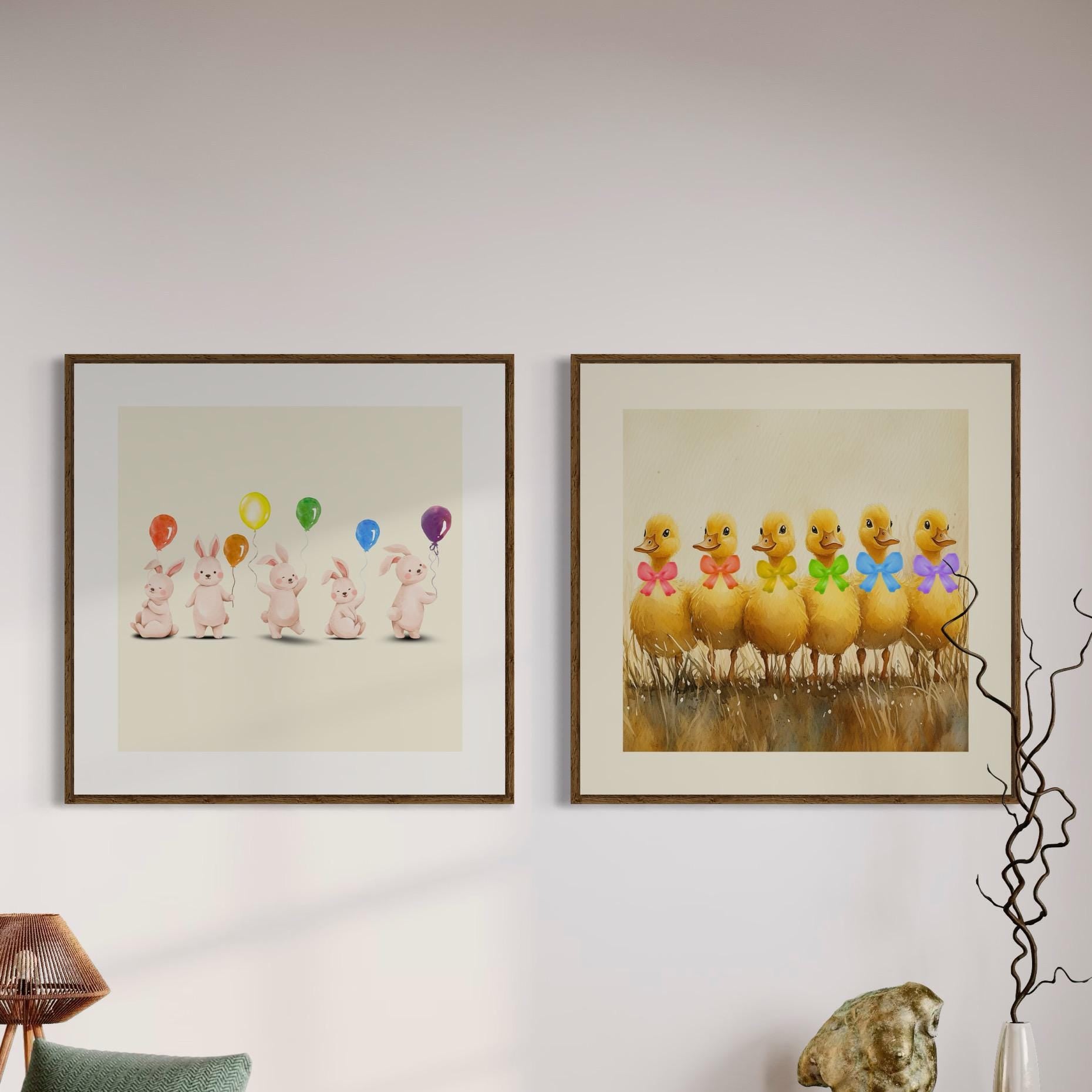 Rainbow Balloon Bunnies Print | Cute LGBTQ+ Art | Unframed Animal Art on Premium Matte Paper | Pride Celebration Decor for All Ages