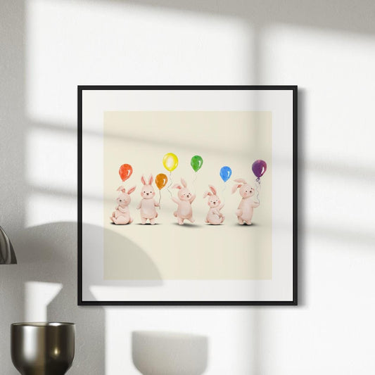 Rainbow Balloon Bunnies Print | Cute LGBTQ+ Art | Unframed Animal Art on Premium Matte Paper | Pride Celebration Decor for All Ages
