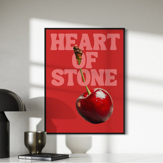 Heart of Stone, Bold Cherry-Themed Art Print, Playful and Vibrant Wall Decor for Your Home - Printed on Premium 200gsm Matte Paper, Unframed