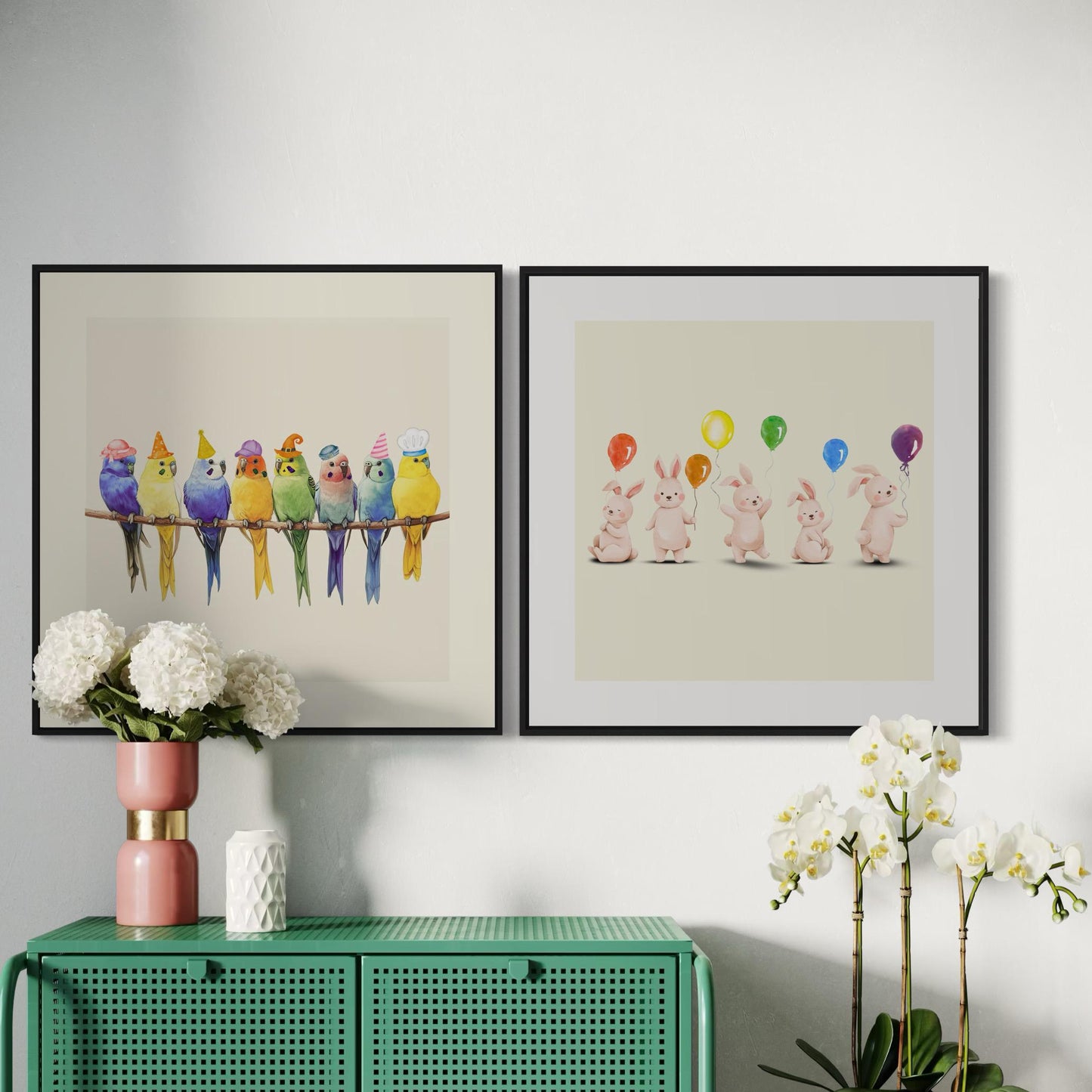 Rainbow Parakeet Party Print | Fun Bird Art with Rainbow Colours | Fun Wall Decor | Unframed Premium Paper | Perfect for Bird Lovers
