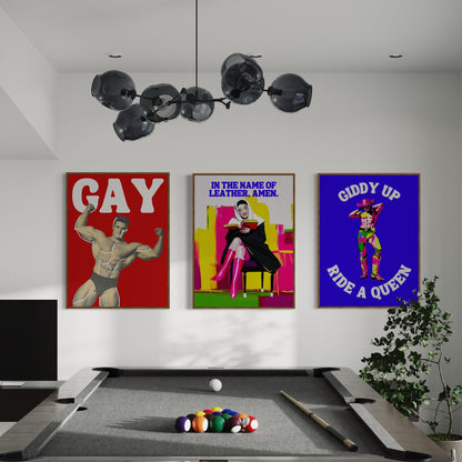 Strength in Pride – Bold Art Challenging Masculine Stereotypes. Celebrate Queer Strength with a Playful Art Print on Premium 200gsm Paper.