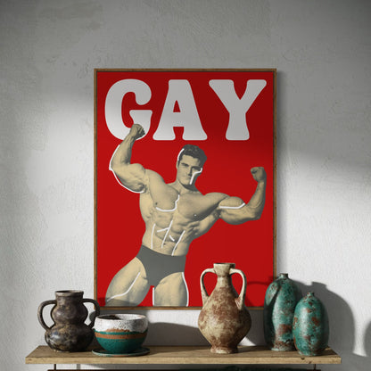 Strength in Pride – Bold Art Challenging Masculine Stereotypes. Celebrate Queer Strength with a Playful Art Print on Premium 200gsm Paper.