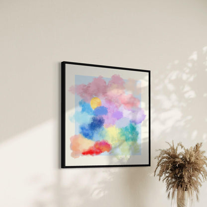 Dreamy Pastel Cloud Art Print | Watercolour Rainbow Clouds with Sun | Peaceful Wall Decor | Unframed Premium Matte Print for Home & Office