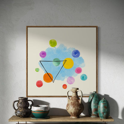 Unity in Colour | Abstract Watercolour Print with Geometric Triangle | Unframed Art for Home or Office Decor | 1 of 3 in Coordinated Set