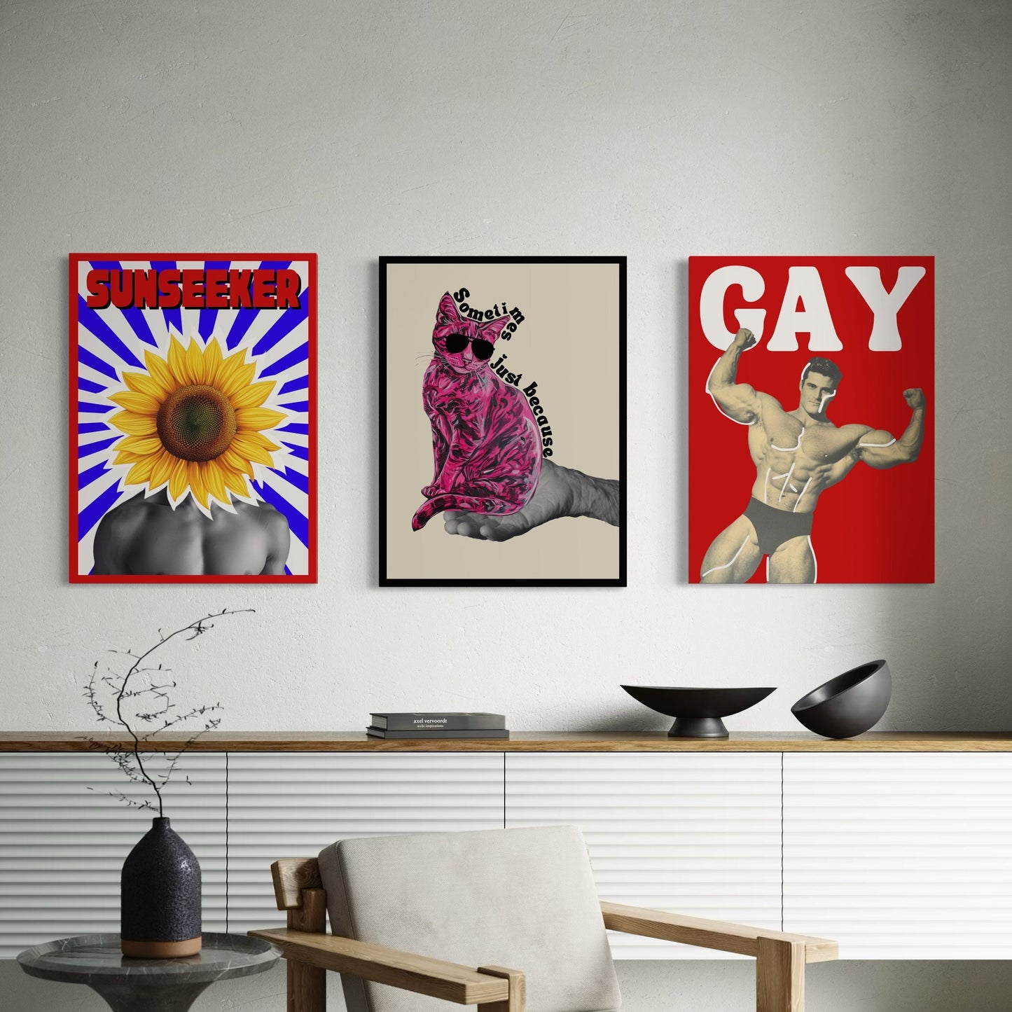 Just Because – Quirky Pink Cat in Sunglasses Art Print | Unique Pop Culture Decor | 200gsm Matte Paper | Fun & Modern Wall Art Unframed
