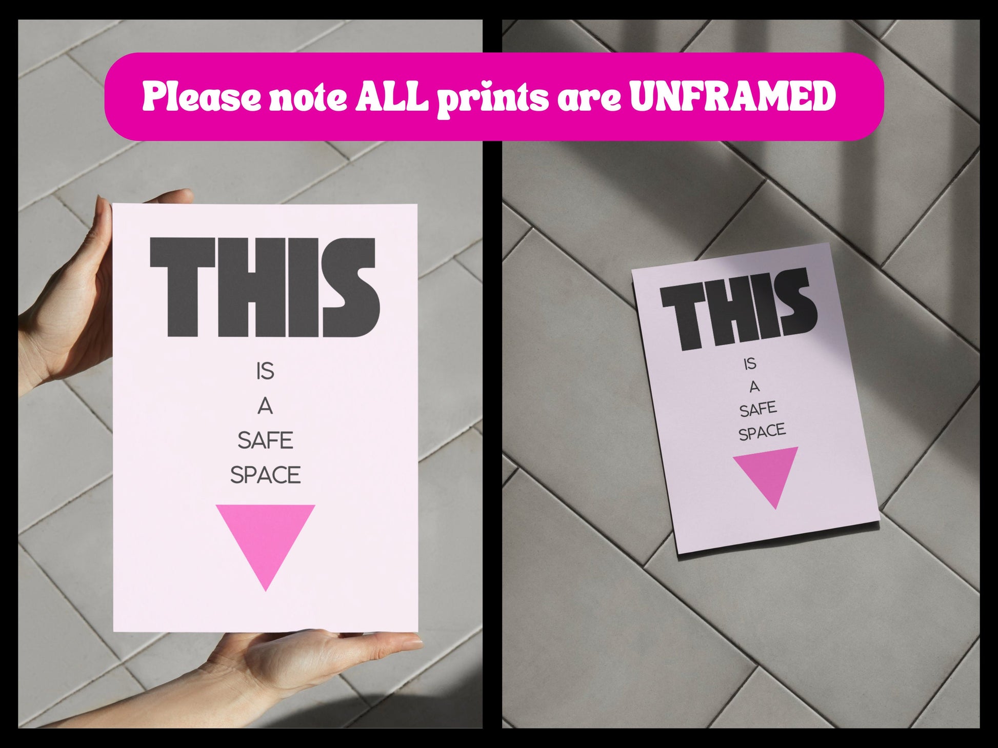 Safe Space Signal – LGBTQ+ Inclusive Wall Art Print | 200gsm Premium Matte Paper | Pink Unframed Poster for Home or Office | Inclusive Decor
