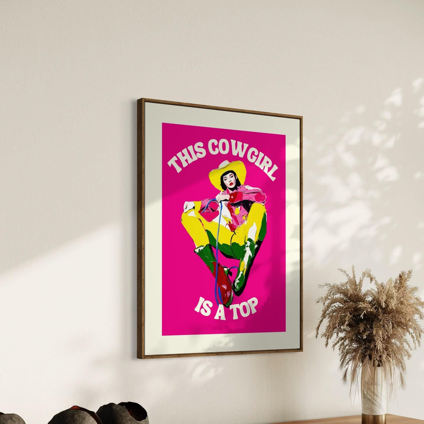 Bold Cowgirl Art Print | This Cowgirl Is a Top | Colourful LGBTQ Pride Art on Premium Matte Paper | Unframed Wall Decor for Queer Spaces