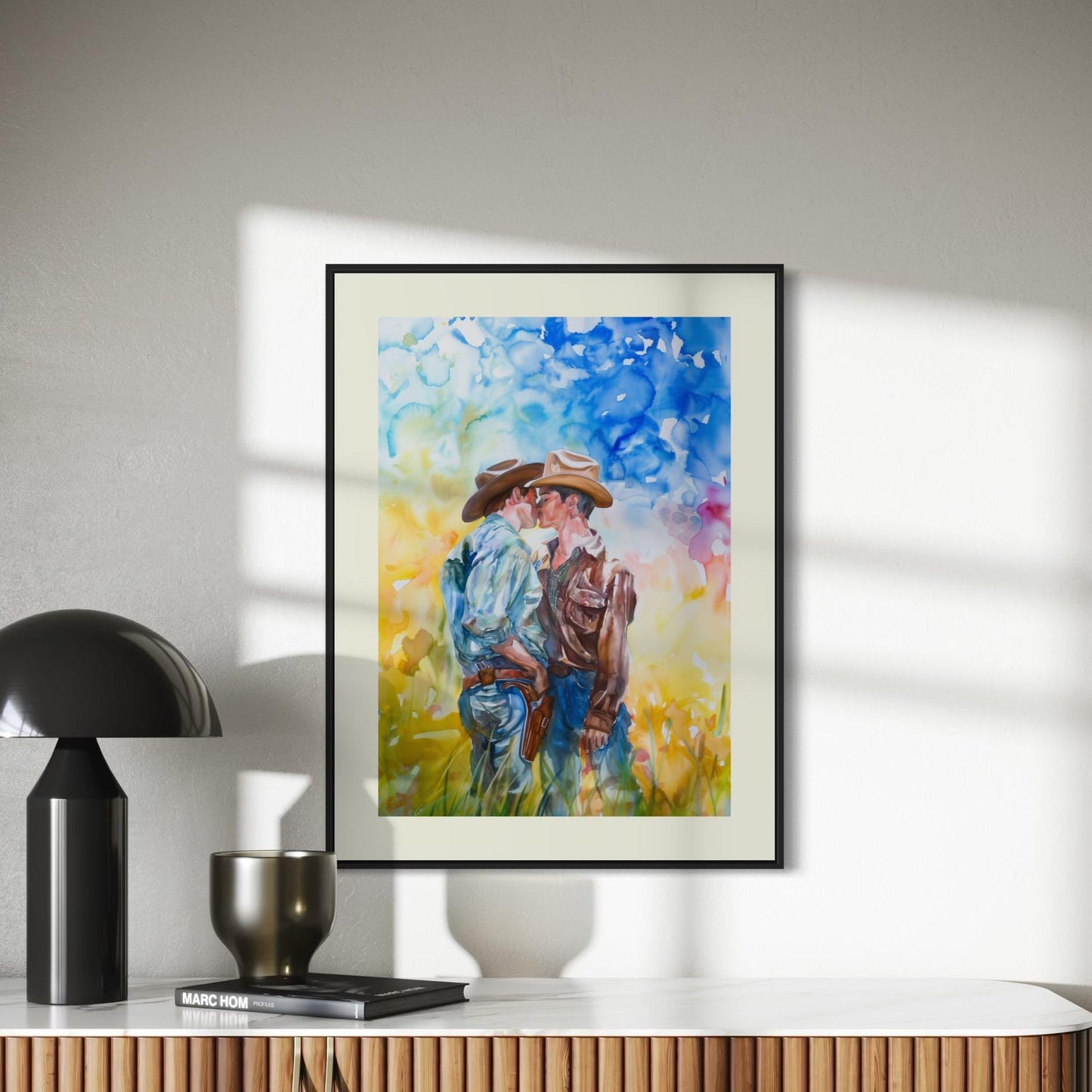 Love in the Open Range Art Print | LGBTQ+ Cowboy Romance | Unframed Watercolour Print on Premium Matte Paper | Western Pride Decor