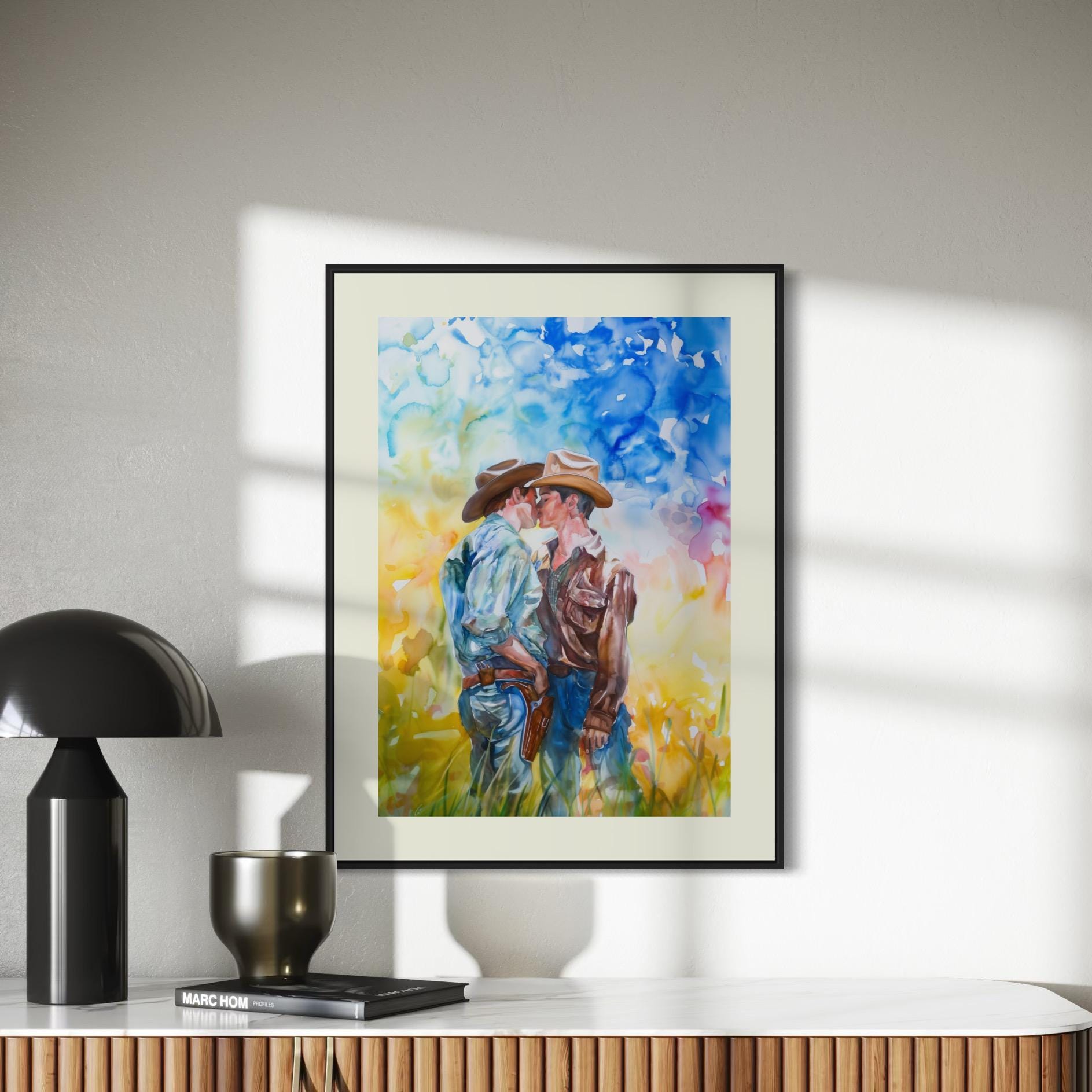 Love in the Open Range Art Print | LGBTQ+ Cowboy Romance | Unframed Watercolour Print on Premium Matte Paper | Western Pride Decor