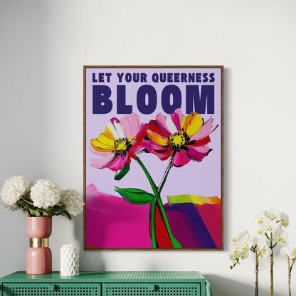 Let Your Queerness Bloom – LGBTQ+ Flower Art Print, Bold Queer Pride Wall Decor, Premium 200gsm Matte Print, Unframed