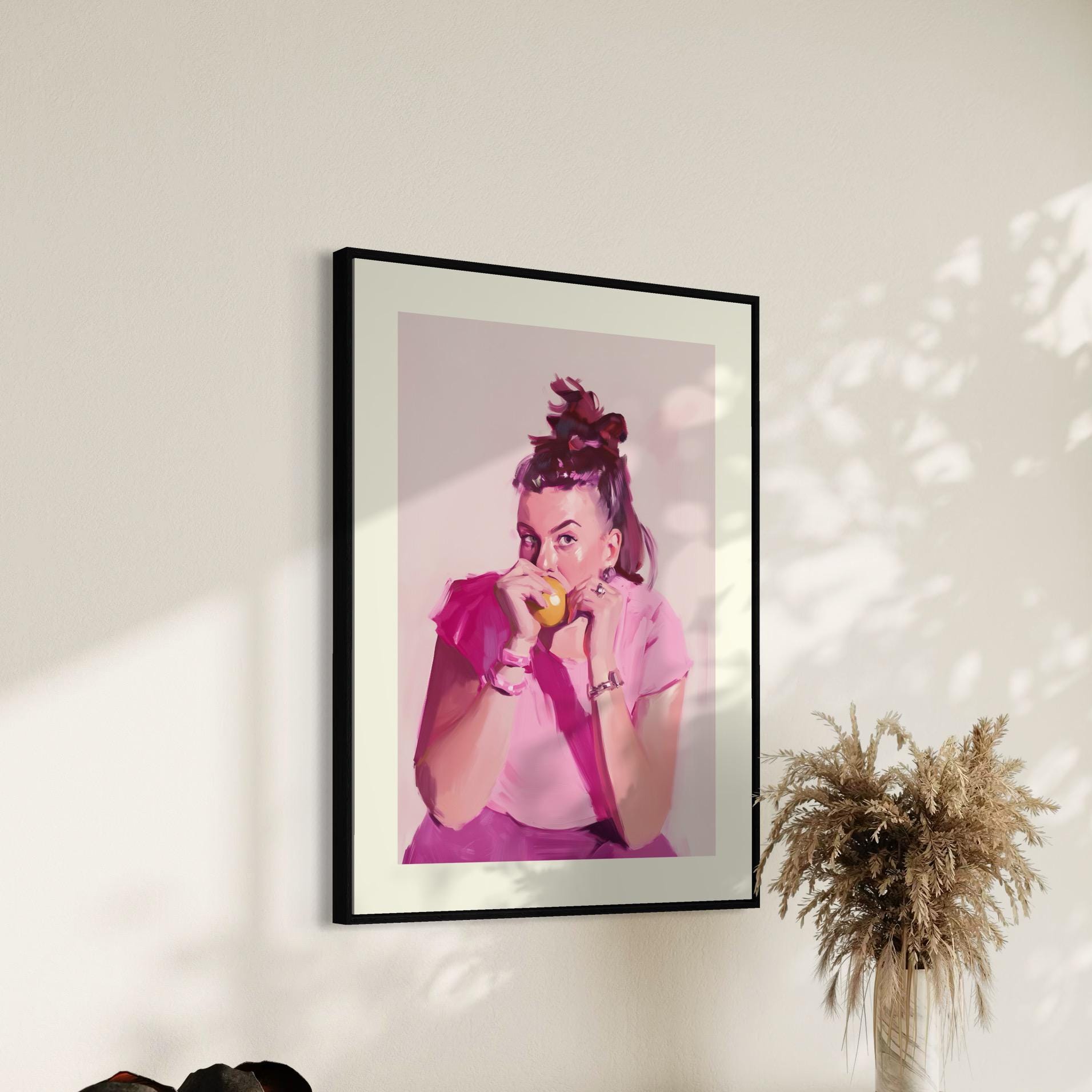 Lizzie - Modern Watercolour Portrait in Pink | Cozy, Contemporary and non-conformist | 200gsm Matte Unframed Wall Art, Unique Gift Idea