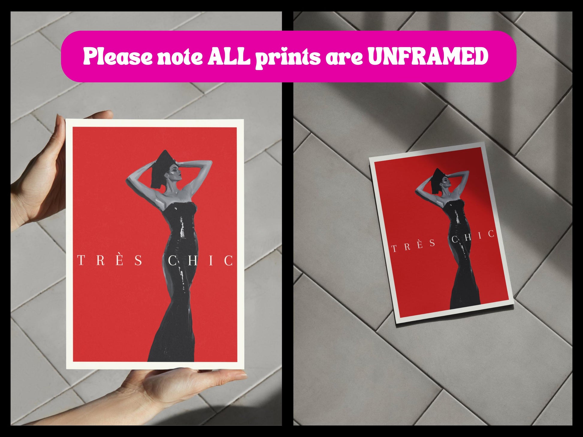 Très Chic - Fashion Art Print, Bold Red & Black, Modern Decor, 200gsm Matte Unframed Print, Stylish Wall Art, Perfect Gift for Trendsetters