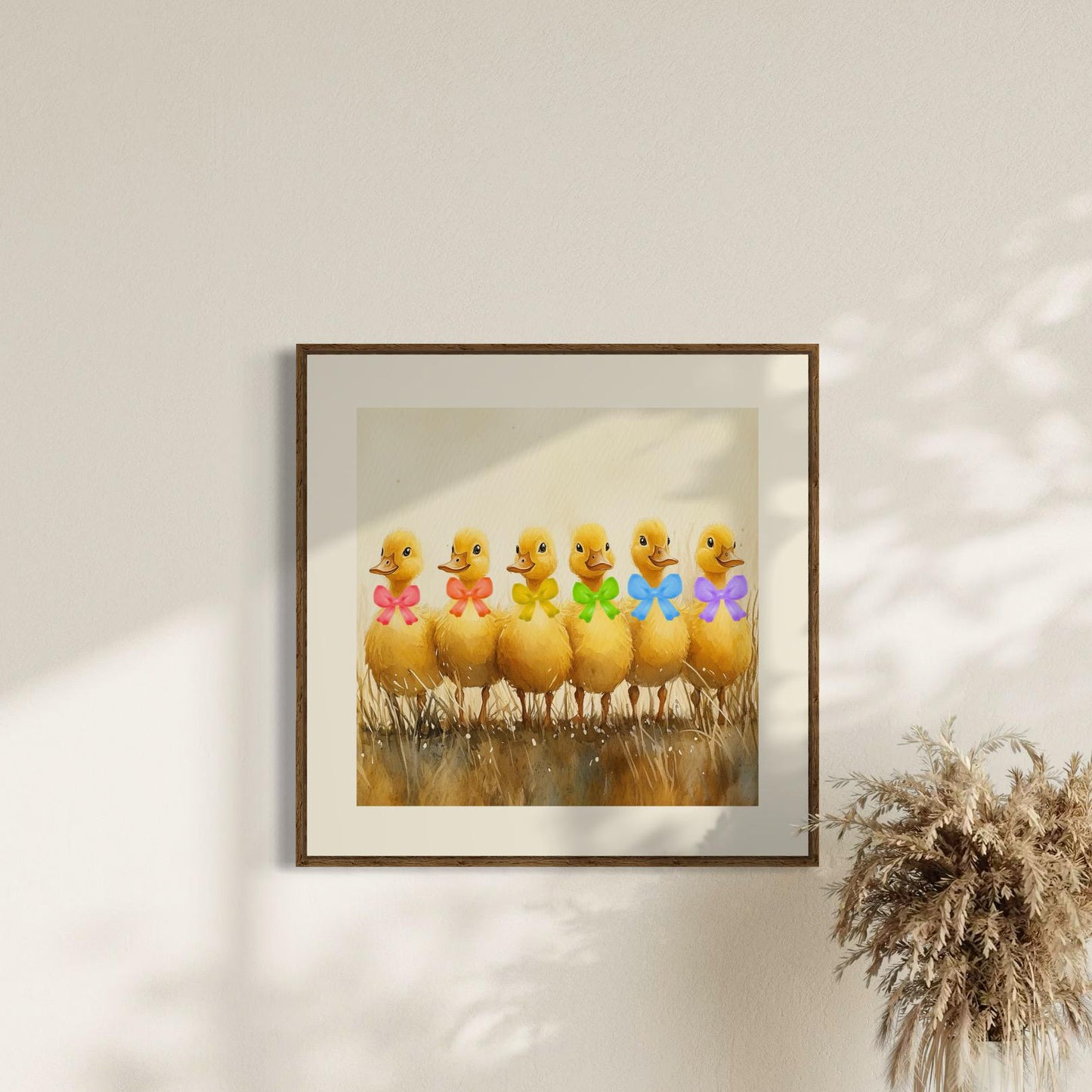Adorable Pride Parade Ducklings Art Print | LGBTQ+ Wall Art | Cute Rainbow Ducklings with Bows | Unframed Print on Premium Matte Paper