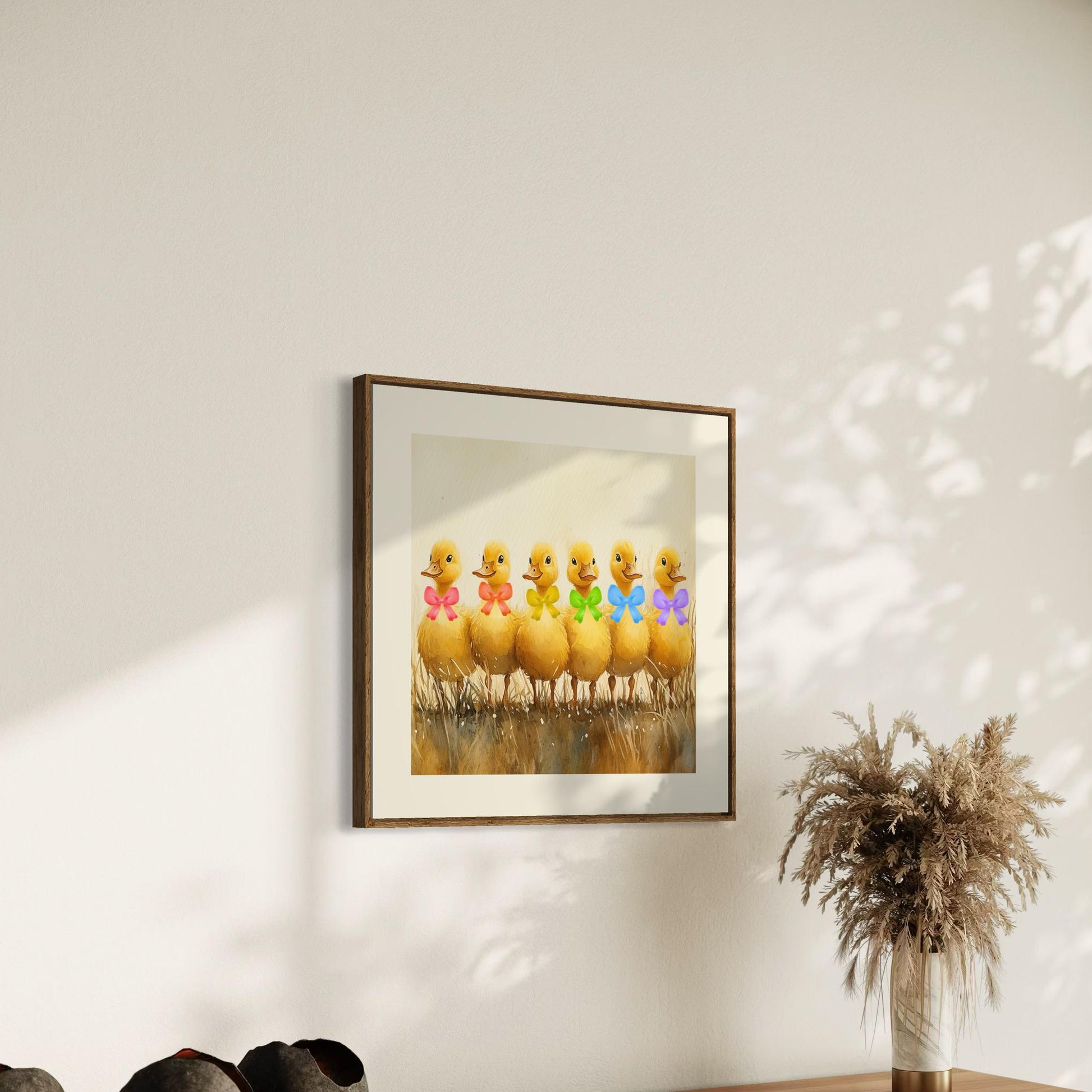 Adorable Pride Parade Ducklings Art Print | LGBTQ+ Wall Art | Cute Rainbow Ducklings with Bows | Unframed Print on Premium Matte Paper