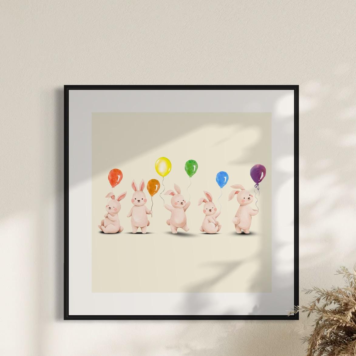 Rainbow Balloon Bunnies Print | Cute LGBTQ+ Art | Unframed Animal Art on Premium Matte Paper | Pride Celebration Decor for All Ages