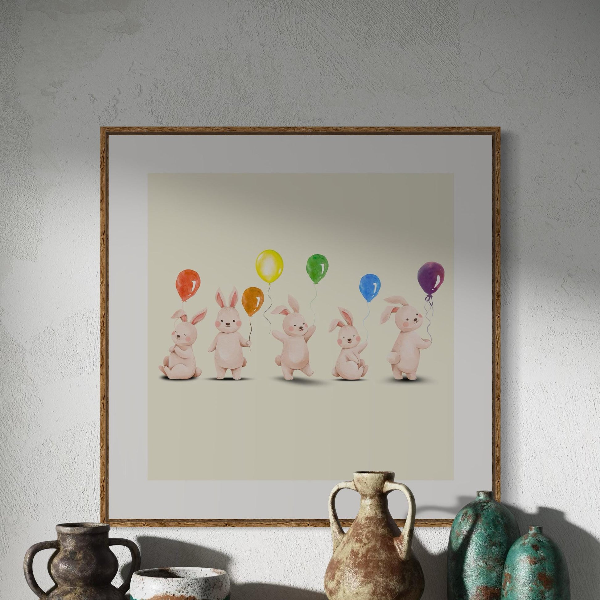 Rainbow Balloon Bunnies Print | Cute LGBTQ+ Art | Unframed Animal Art on Premium Matte Paper | Pride Celebration Decor for All Ages