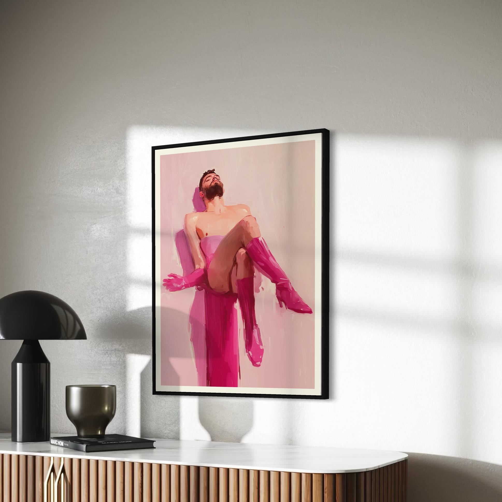 Non-Binary Pride Art Print - Pink Pedestal - Empowering LGBTQ Art, Pink Celebration of Gender Expression, 200gsm Matte Unframed Print