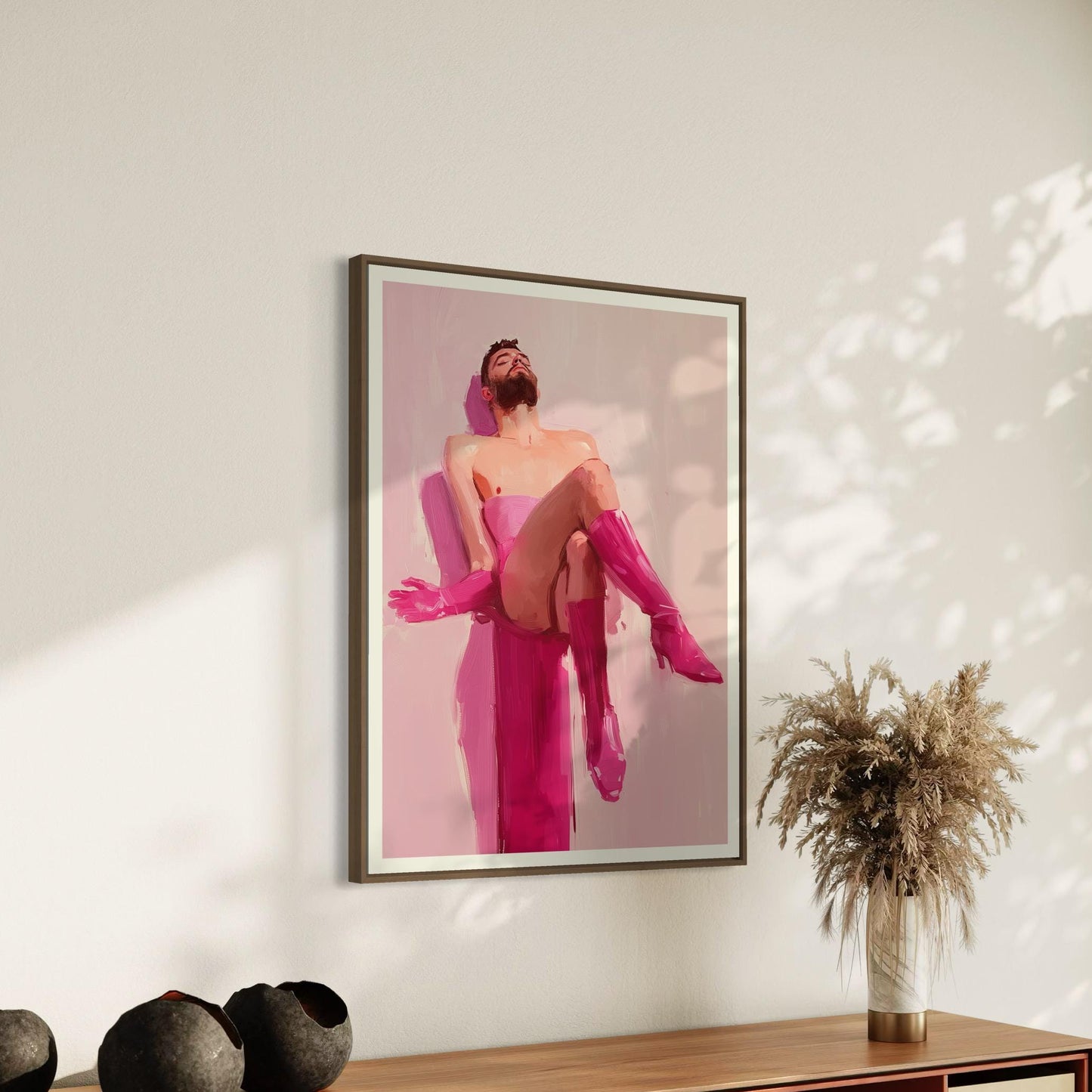 Non-Binary Pride Art Print - Pink Pedestal - Empowering LGBTQ Art, Pink Celebration of Gender Expression, 200gsm Matte Unframed Print
