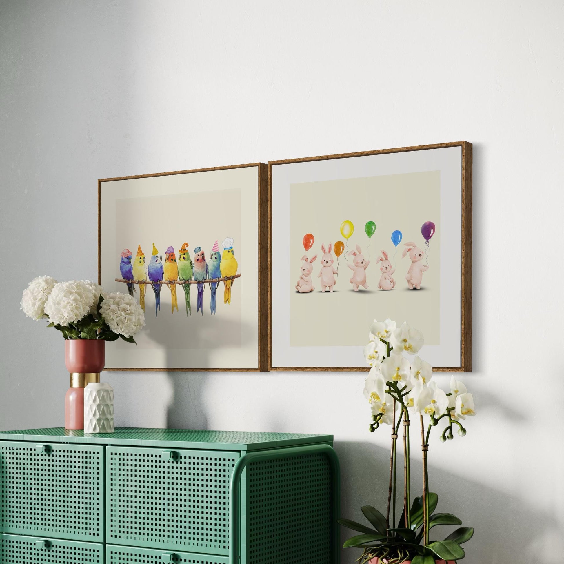 Rainbow Parakeet Party Print | Fun Bird Art with Rainbow Colours | Fun Wall Decor | Unframed Premium Paper | Perfect for Bird Lovers