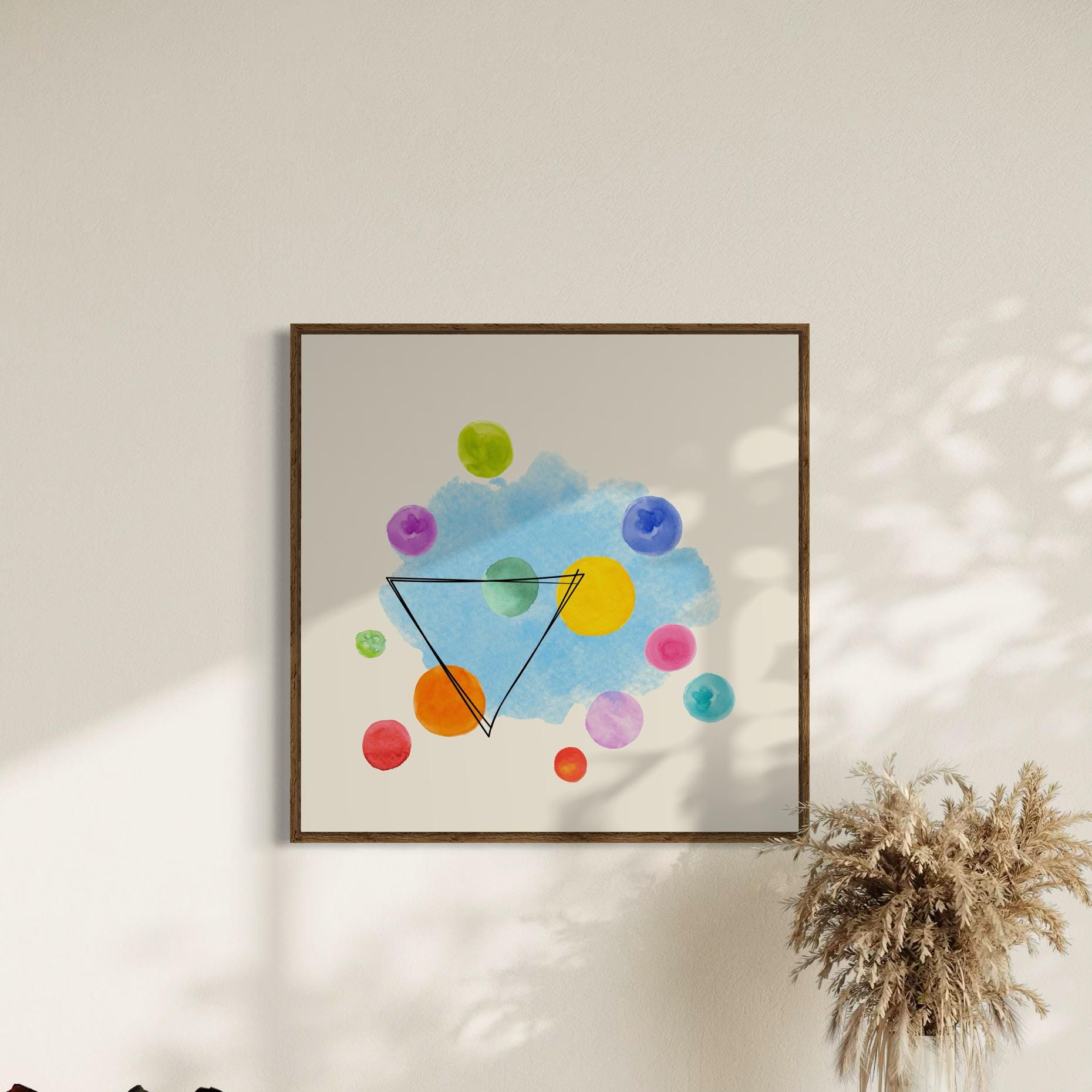 Unity in Colour | Abstract Watercolour Print with Geometric Triangle | Unframed Art for Home or Office Decor | 1 of 3 in Coordinated Set