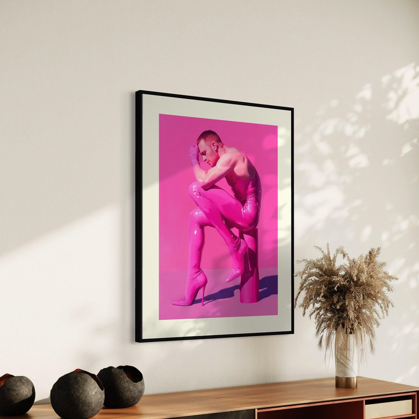 Pink Contemplation Queer Art Print | Bold LGBTQ+ Artwork | Premium Matte Unframed Wall Decor for Pride and Self-Expression