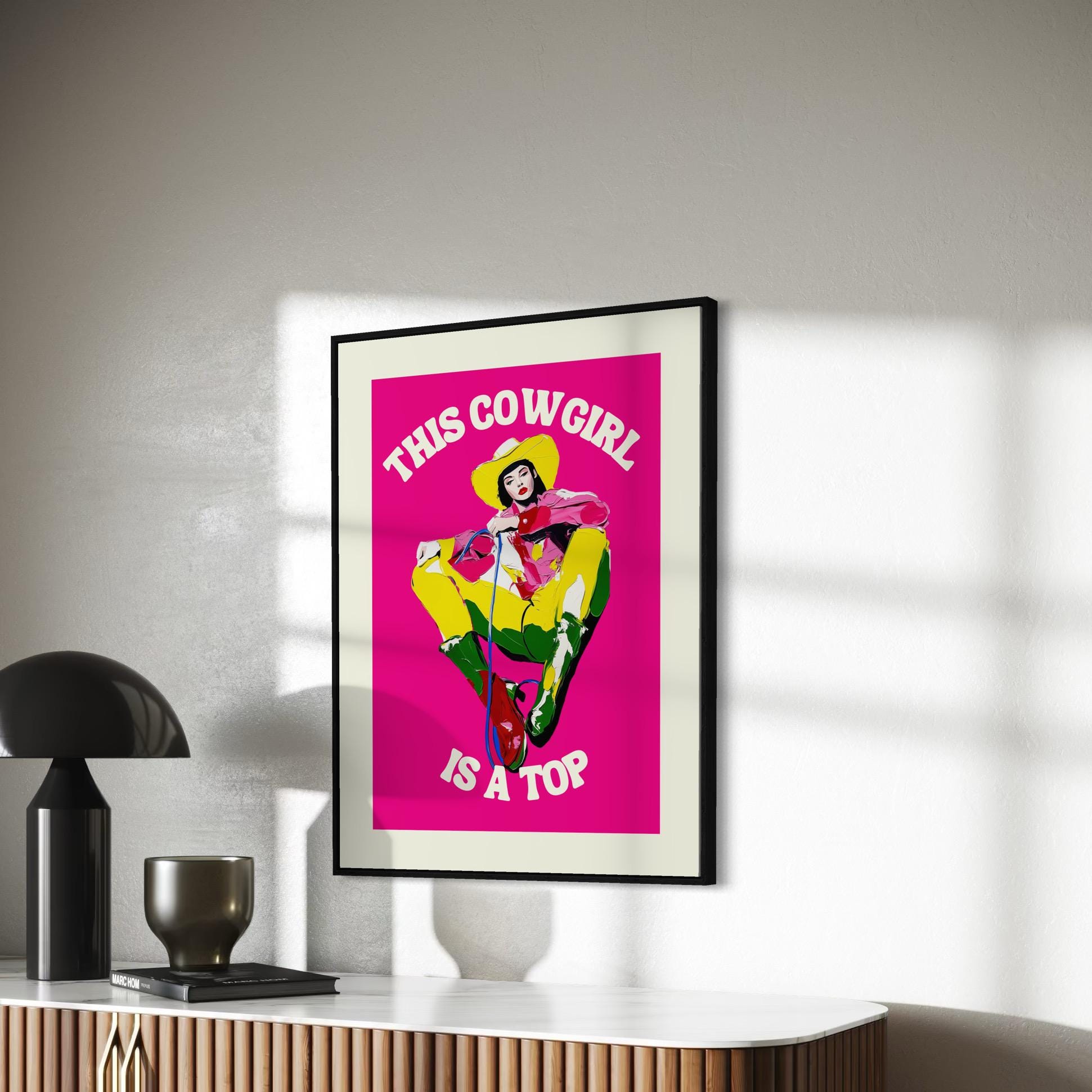 Bold Cowgirl Art Print | This Cowgirl Is a Top | Colourful LGBTQ Pride Art on Premium Matte Paper | Unframed Wall Decor for Queer Spaces