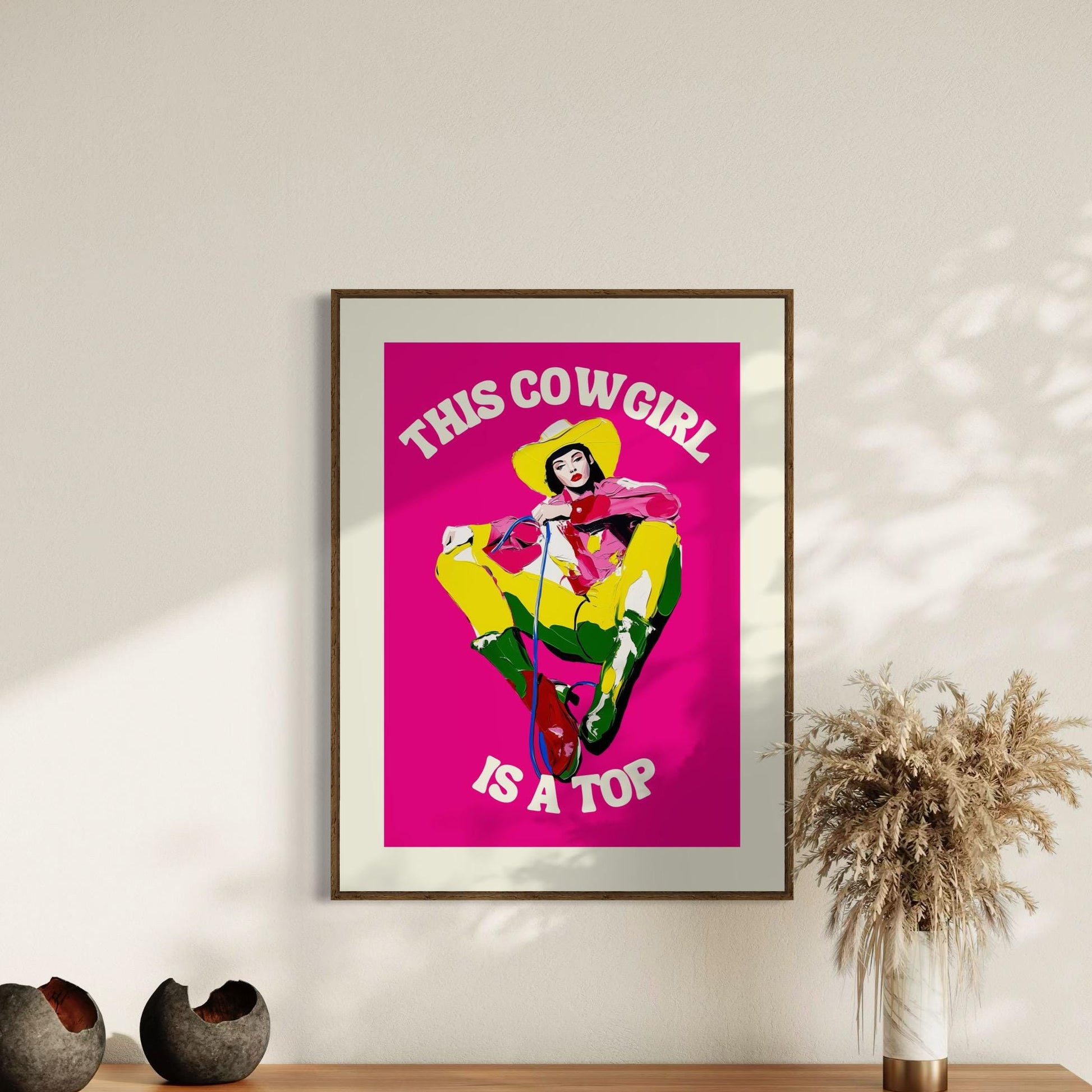 Bold Cowgirl Art Print | This Cowgirl Is a Top | Colourful LGBTQ Pride Art on Premium Matte Paper | Unframed Wall Decor for Queer Spaces