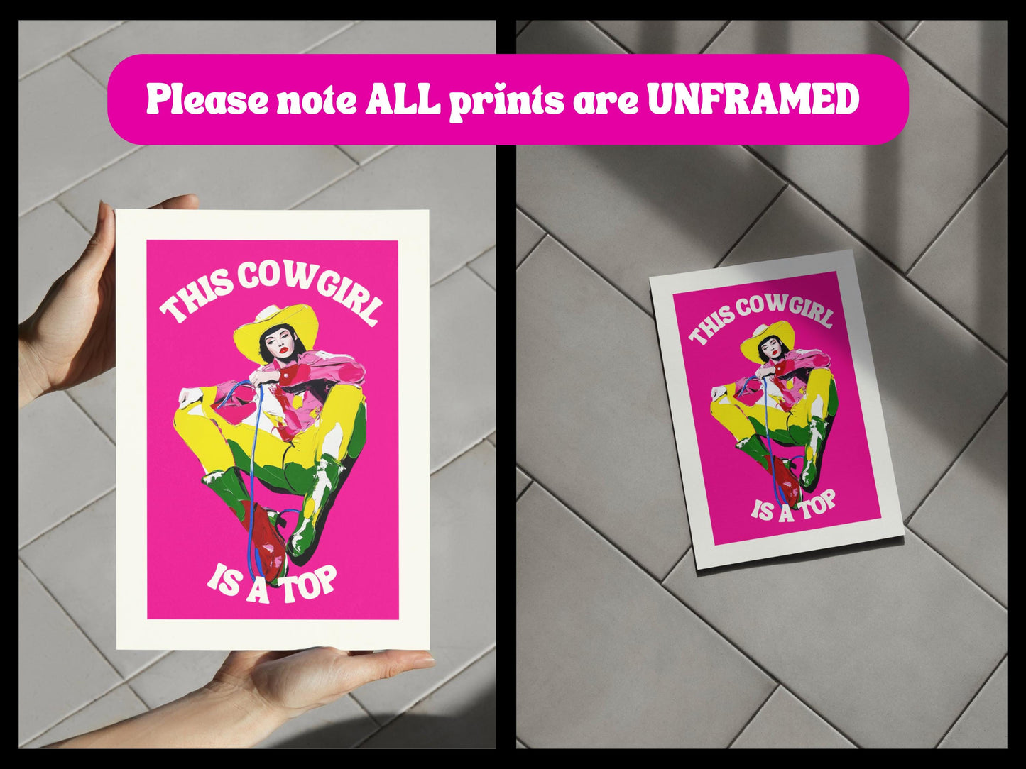 Bold Cowgirl Art Print | This Cowgirl Is a Top | Colourful LGBTQ Pride Art on Premium Matte Paper | Unframed Wall Decor for Queer Spaces