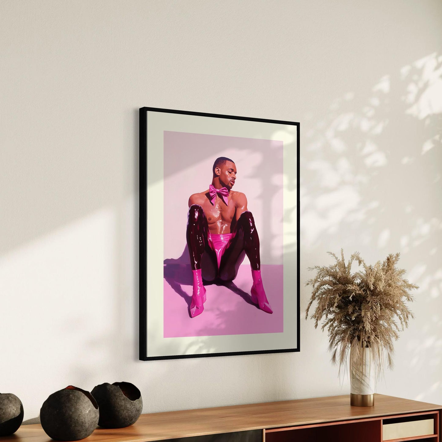 Strength in Satin Art Print - Ribbon & Resilience Collection LGBTQ+ Art for Queer People + Allies - Bold Pink, Black Pride Poster
