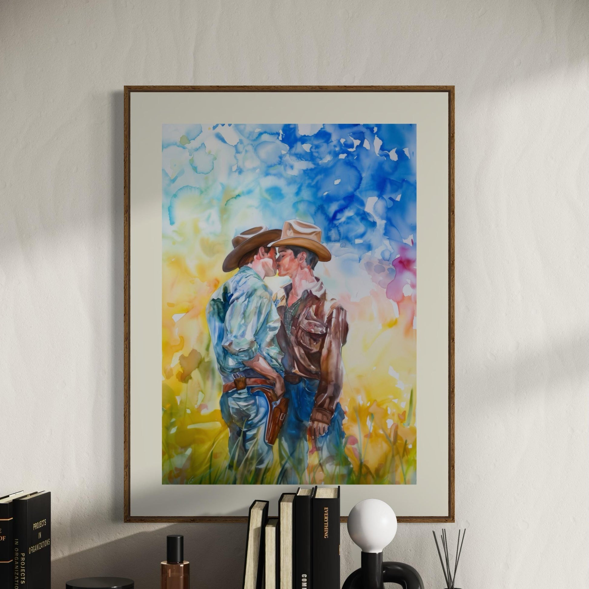Love in the Open Range Art Print | LGBTQ+ Cowboy Romance | Unframed Watercolour Print on Premium Matte Paper | Western Pride Decor