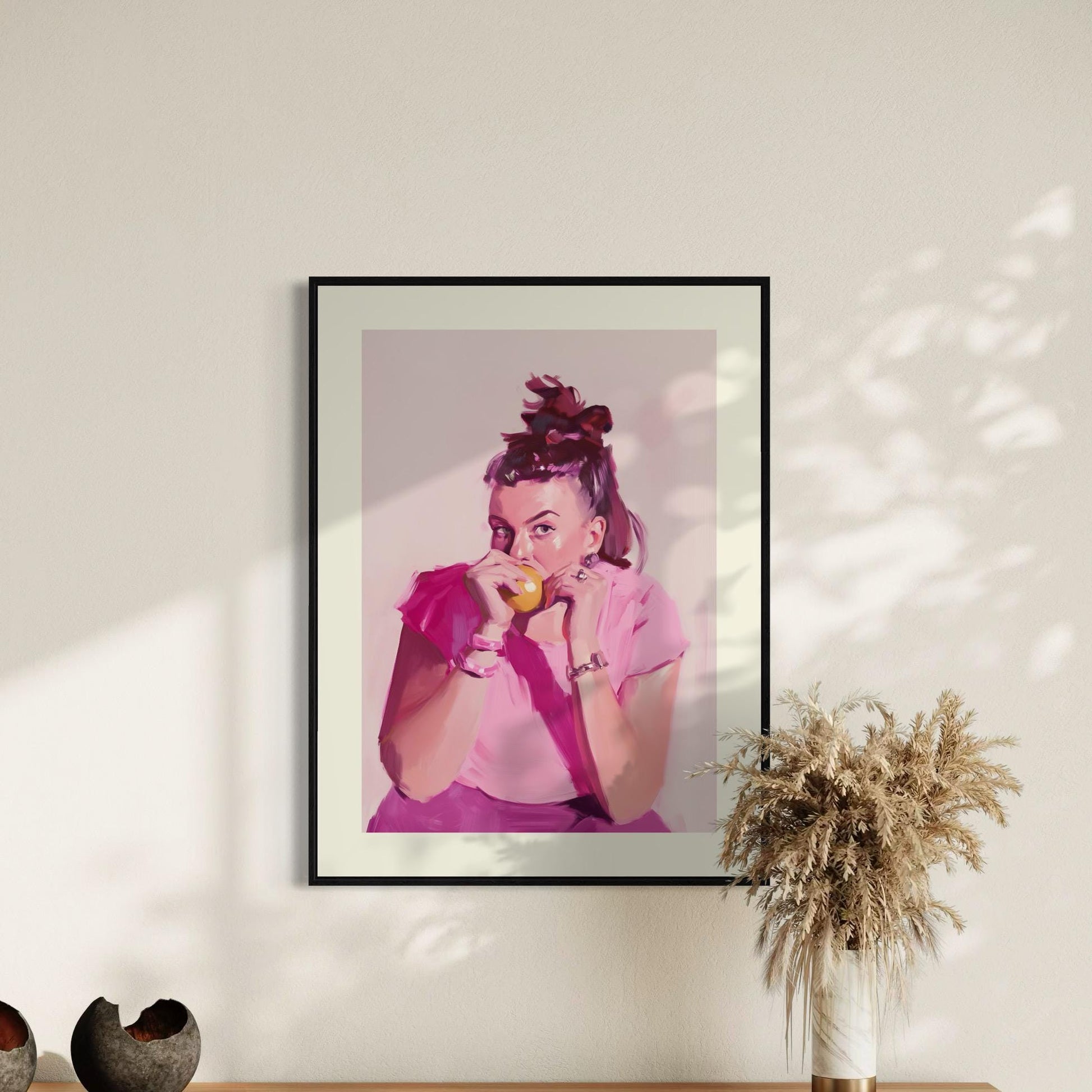 Lizzie - Modern Watercolour Portrait in Pink | Cozy, Contemporary and non-conformist | 200gsm Matte Unframed Wall Art, Unique Gift Idea