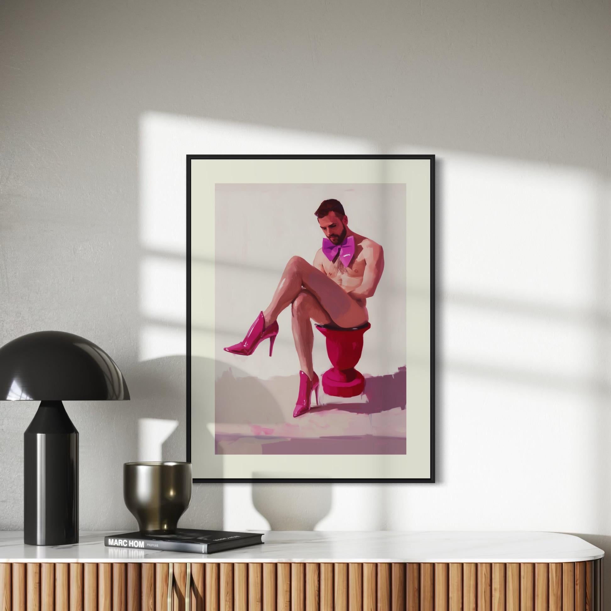 Satin Reflection LGBTQ+ Art Print, Ribbon and Resilience Collection, Bold Fuchsia Heels & Bowtie, Queer Empowerment Wall Decor