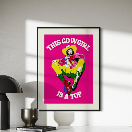 Bold Cowgirl Art Print | This Cowgirl Is a Top | Colourful LGBTQ Pride Art on Premium Matte Paper | Unframed Wall Decor for Queer Spaces