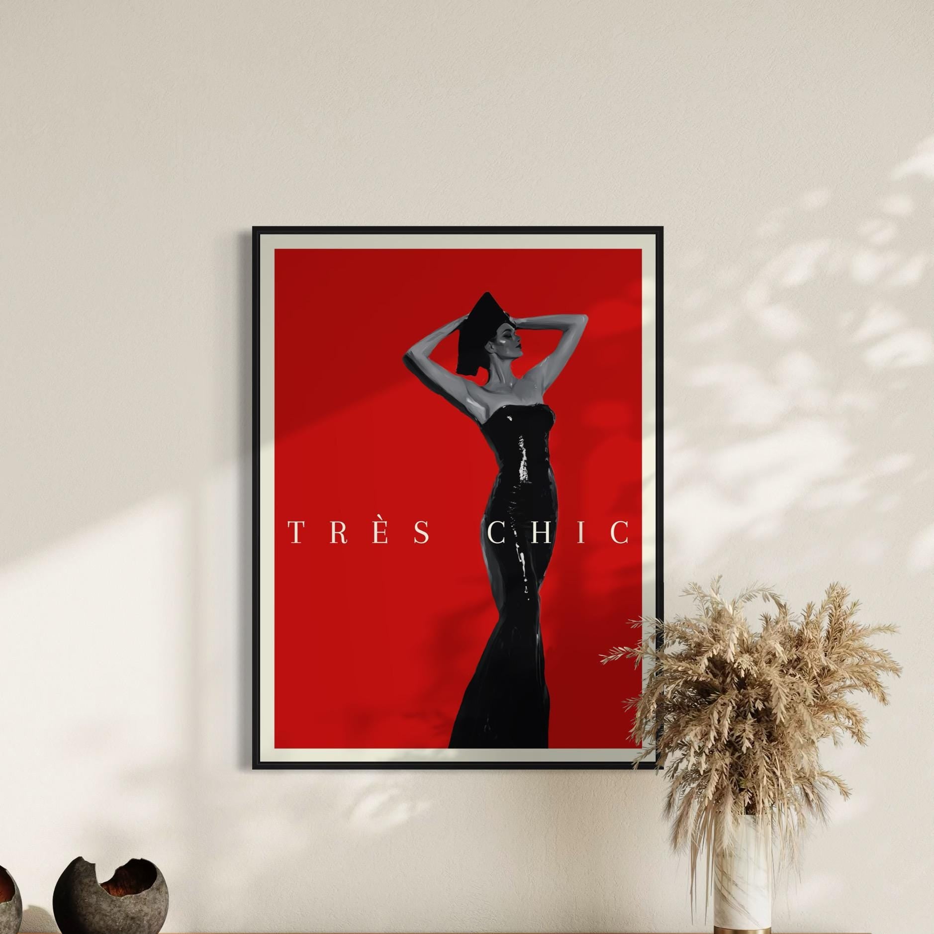 Très Chic - Fashion Art Print, Bold Red & Black, Modern Decor, 200gsm Matte Unframed Print, Stylish Wall Art, Perfect Gift for Trendsetters